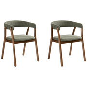 Set di 2 sedie da pranzo in tessuto poliestere marrone scuro e verde Gambe in legno di gomma Stile retrò tradizionale