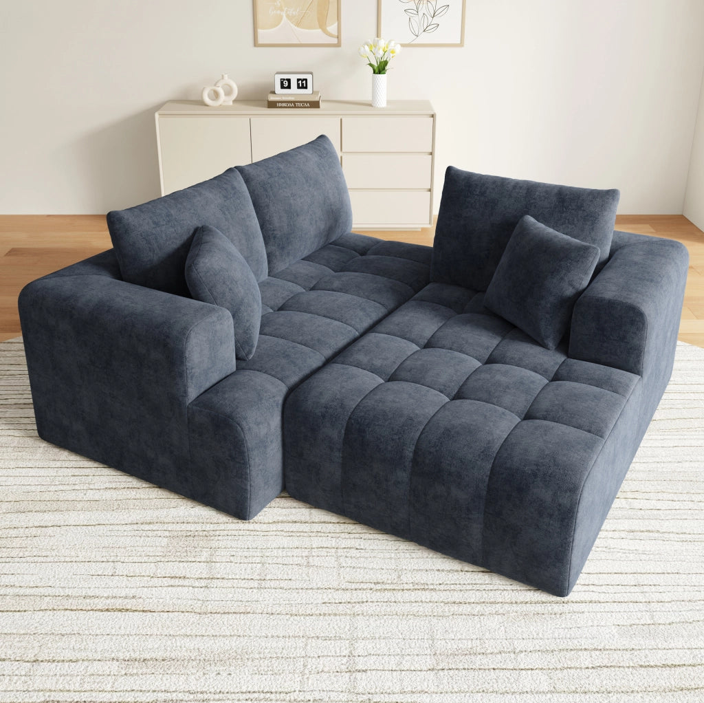 Divano angolare modulare in ciniglia blu 244,5x136x79 cm
