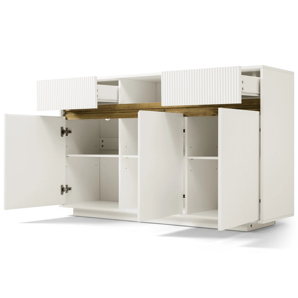 Sideboard LED bianco 140x40x85 cm con 2 cassetti e ripiani regolabili