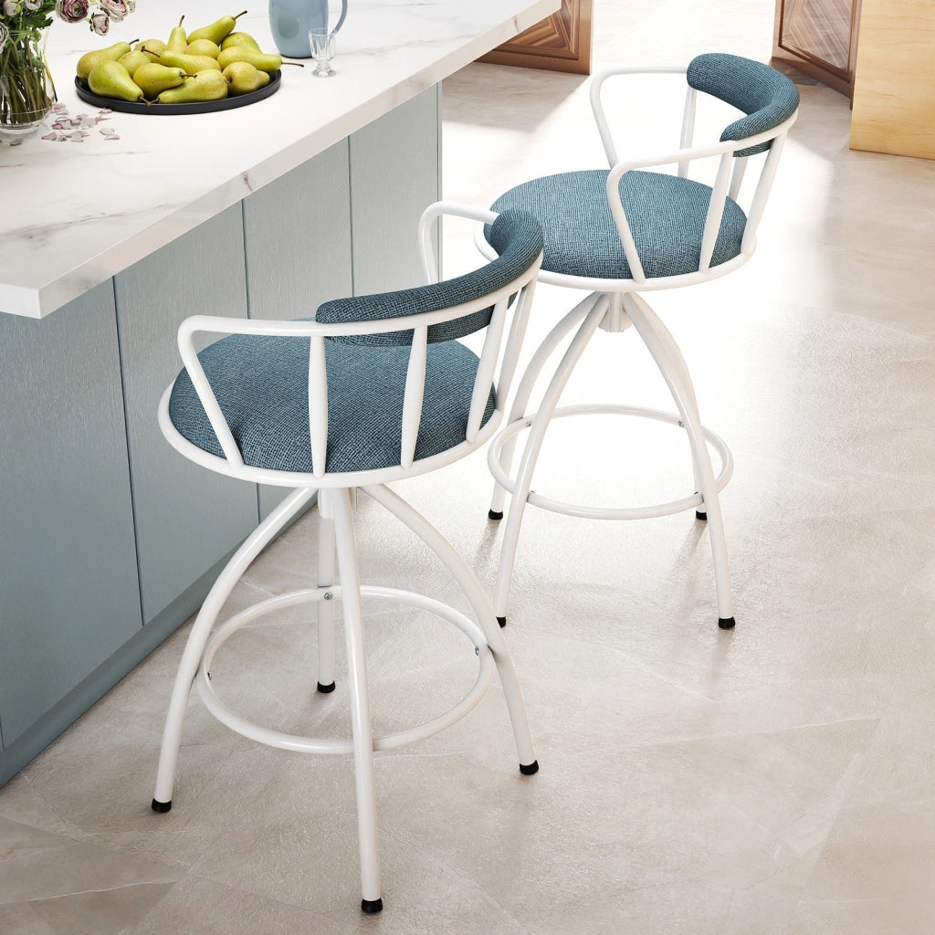 Set da 2 sgabelli da bar altezza contatore imbottiti con schienale e poggiapiedi, Sgabelli moderni in metallo per cucina bar e sala da pranzo Blu