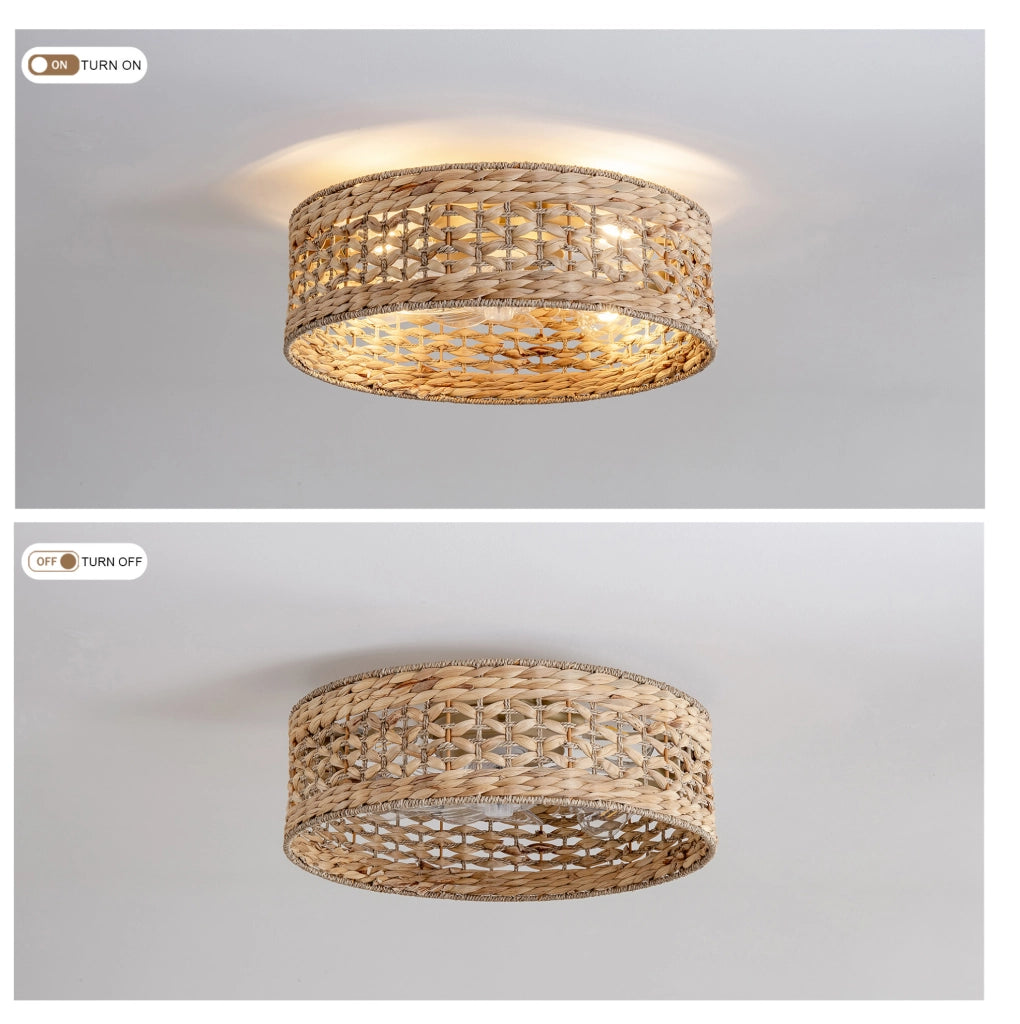 VENTILATORE DA SOFFITTO Rattan con 4 Portalampade E26, Rame