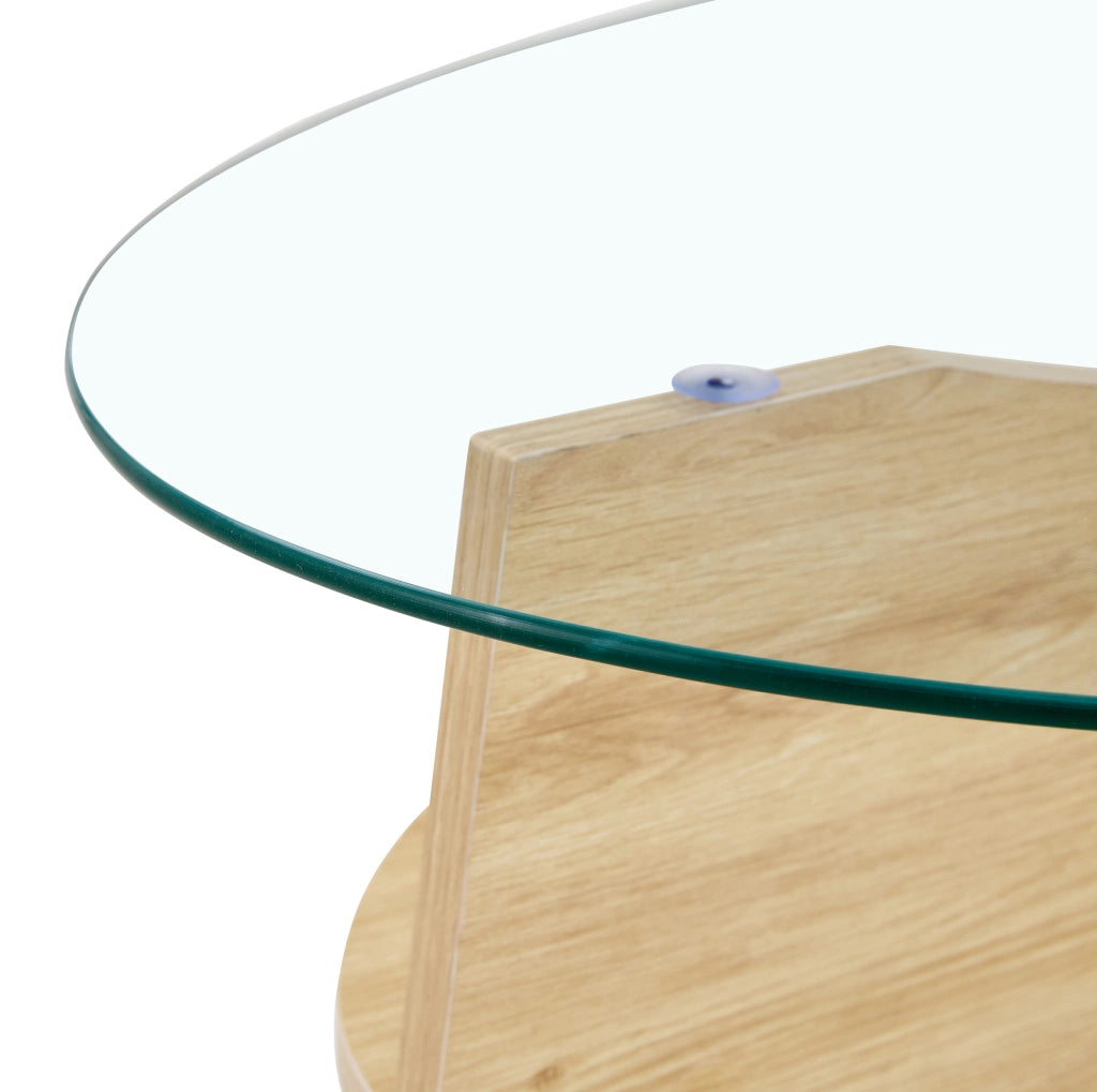 Tavolino da caff¨¨ ovale con ripiano inferiore in vetro temperato e MDF trasparente effetto legno