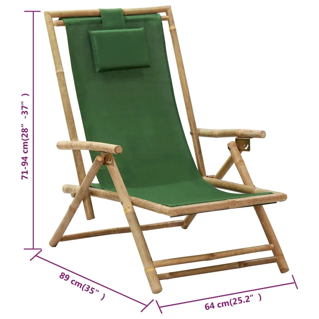 Sedia da Giardino | Sedia Relax Reclinabile Verde in Bamb¨´ e Tessuto