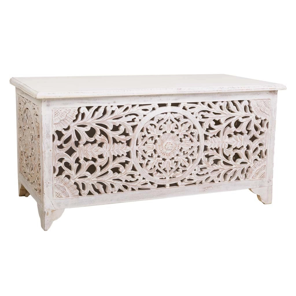 Cassapanca in legno bianca fatta a mano 102x48x50h cm
