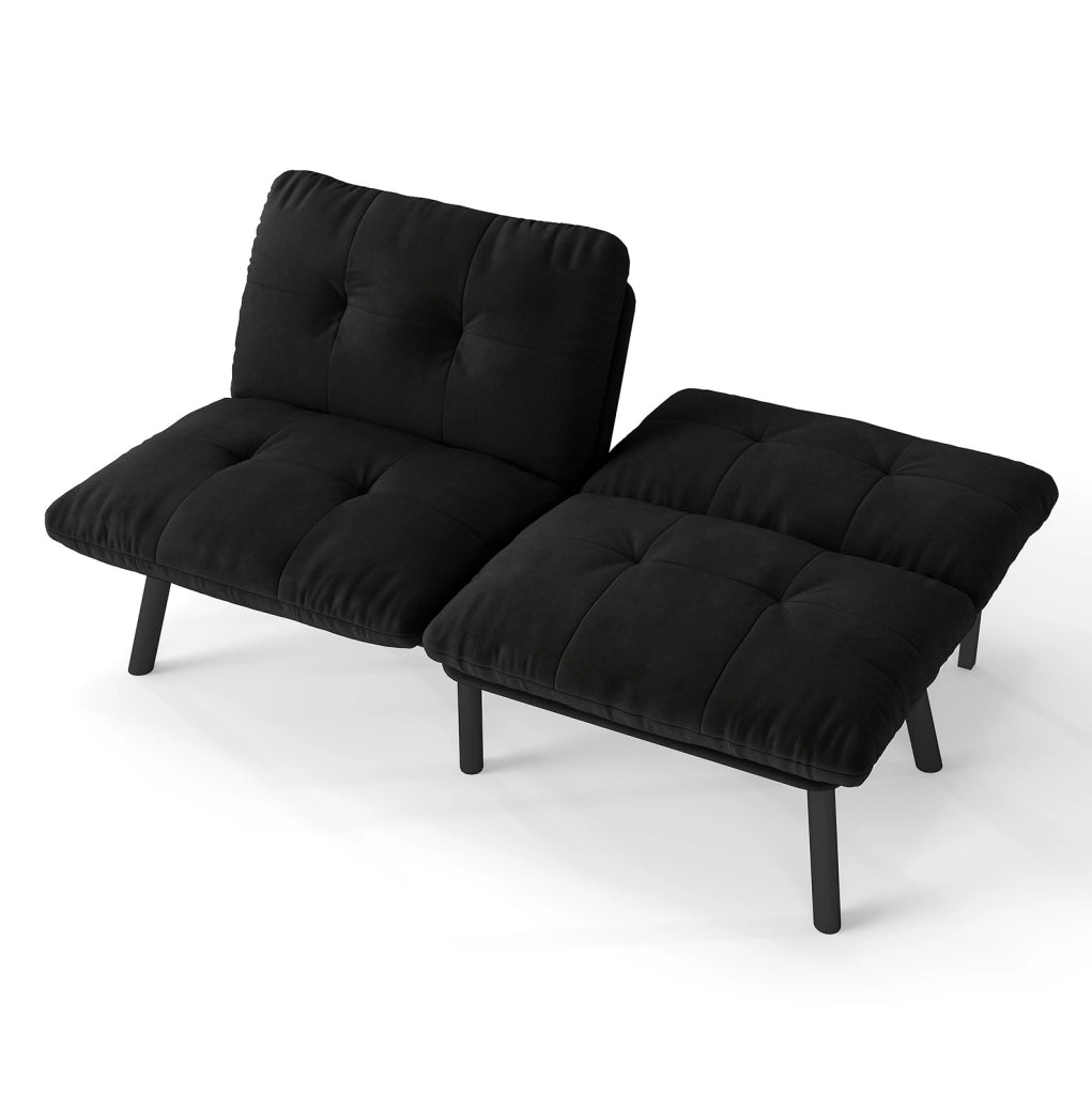 Divano Letto Moderno Pieghevole 2 Posti con Rivestimento in Velluto Nero e Funzione Letto Salvaspazio