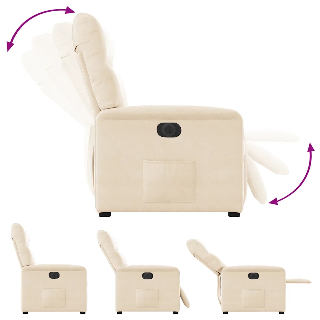 Divano Sedia-Poltrona Reclinabile Elettrica Beige in Tessuto di Microfibra 915279