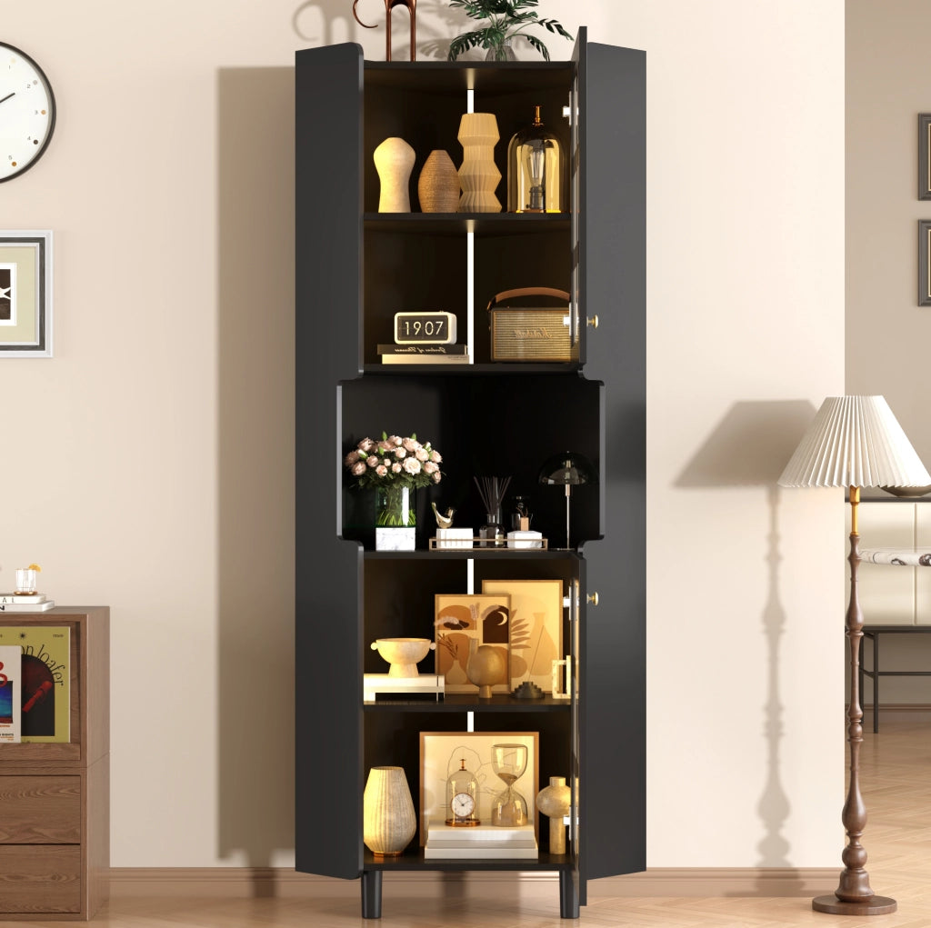 Mobile ad angolo nero con LED e 2 ante; MDF; 63;5 x 157;5 cm