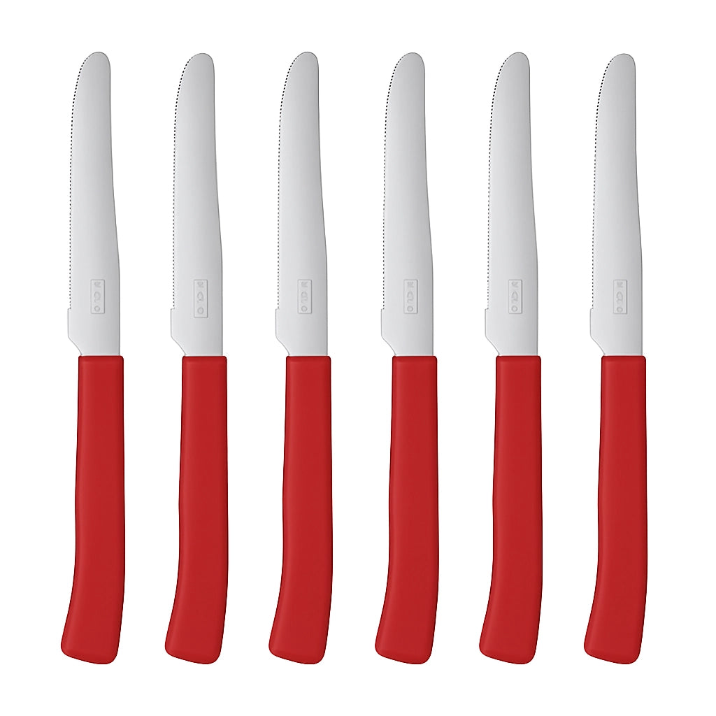 Coltelli da Tavola 24pz Manico in Polipropilene Doppia Affilatura 22cm Rosso
