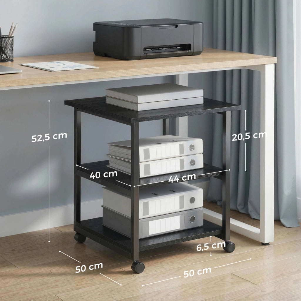 Carrello porta stampante con 3 ripiani e ruote ¨C Xylo ¨C 50x50x52,5 cm