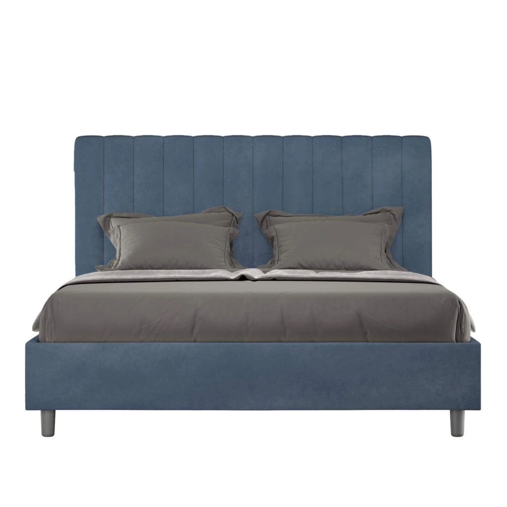 Letto una piazza e mezza senza rete imbottito 130x210 microfibra blu Agueda