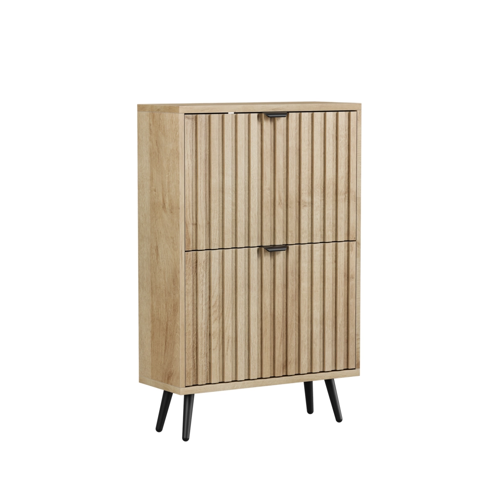 Scarpiera con 2 vani a ribalta in MDF e truciolare colore rovere