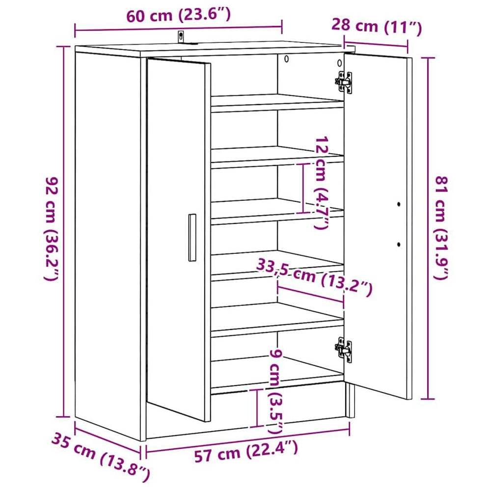 Shoe Cabinet, Concrete Grey, 60x35x92 Cm, Wood-based Material