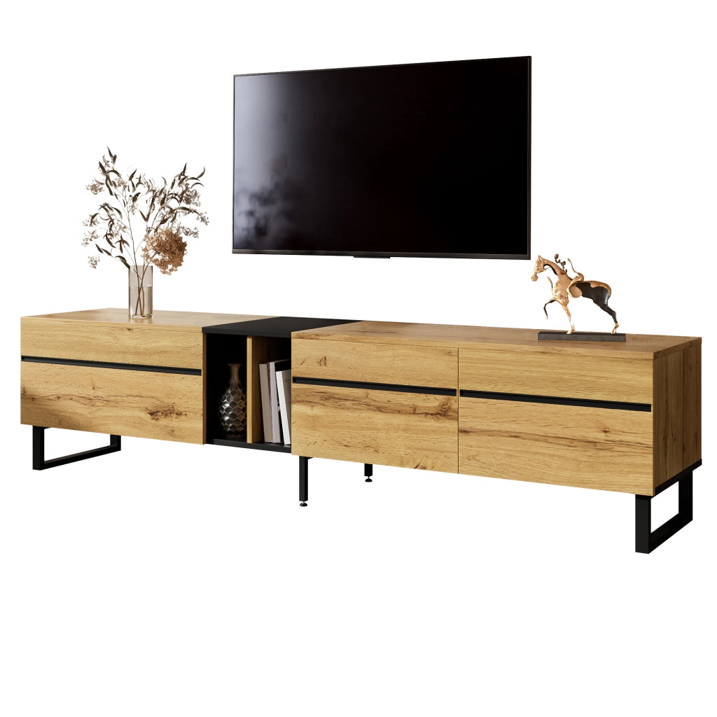 Mobile TV con anta a ribalta vani aperti e due ante in pannello truciolare color legno 180 × 38 × 45 cm