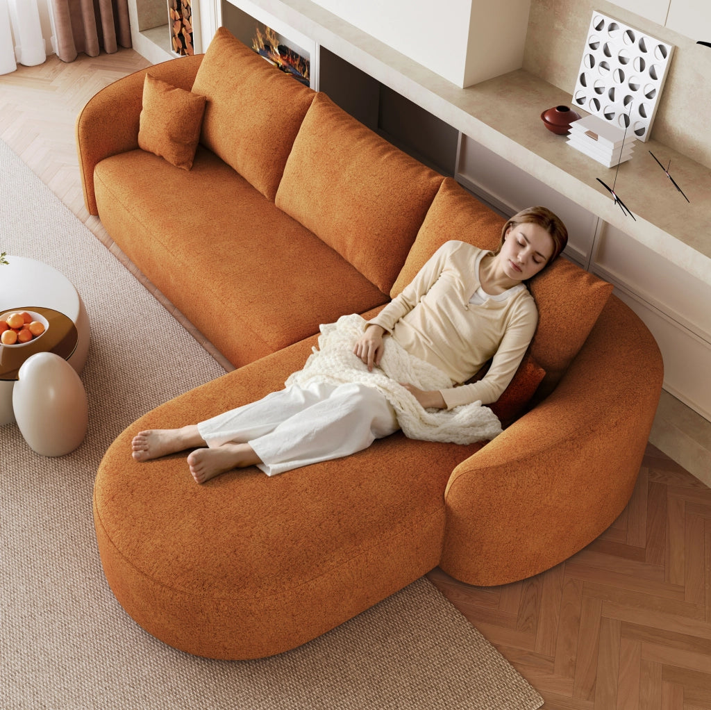 Divano angolare a L 266x168x85 cm in tessuto arancione; senza montaggio