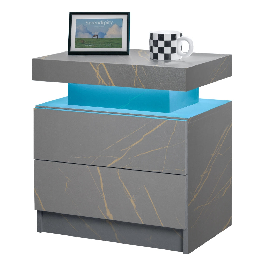 Comodino LED con 2 cassetti grigio e oro
