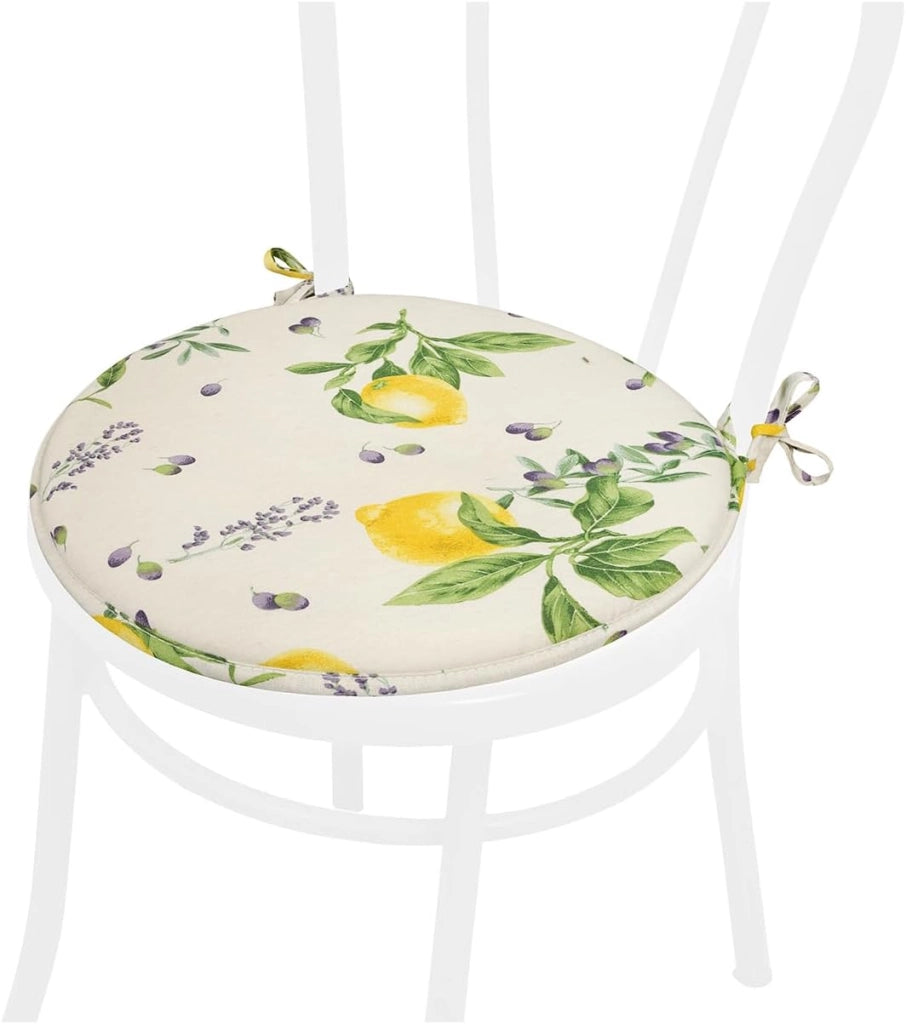 Set 4 Cuscini Sedia Rotondi Cotone Lavabili Morbidi Coprisedie Limoni Design Rustico