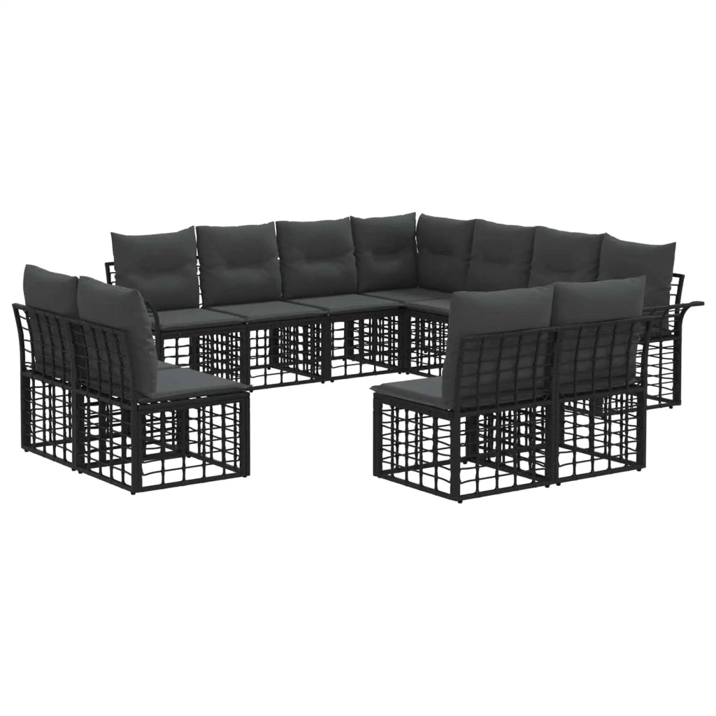 Set di divani da esterno 11 pz Nero e Grigio scuro Poliestere 3437711