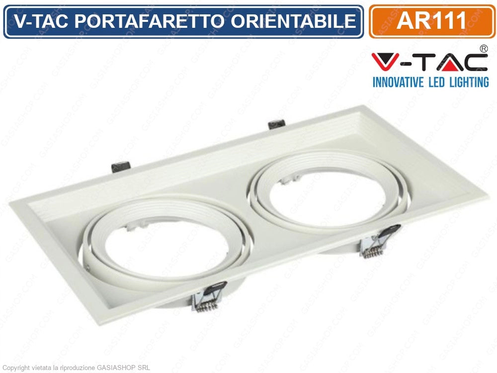 V-TAC VT-7222 PORTAFARETTO DOPPIO ORIENTABILE DA INCASSO PER LAMPADINE AR111 - SKU 3576