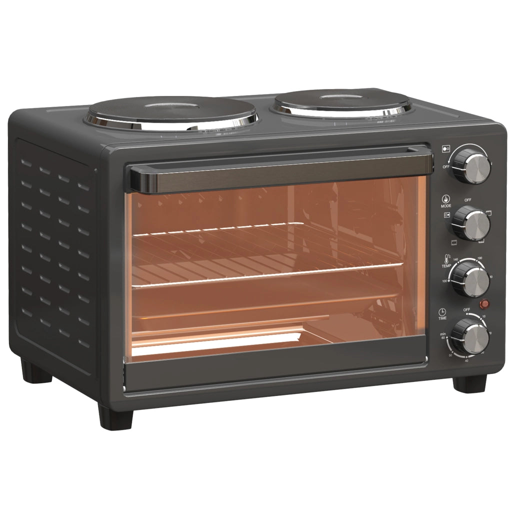 Mini forno 28 L 2600W Mini forno 100-230¡æ Timer 60 min, con 2 piastre riscaldanti, teglia e griglia Forno per pizza con vassoio raccogli briciole,