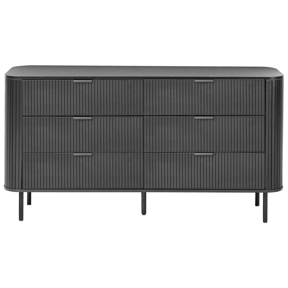 Cassettiera con 6 cassetti MDF legno chiaro gambe in metallo stile retrò