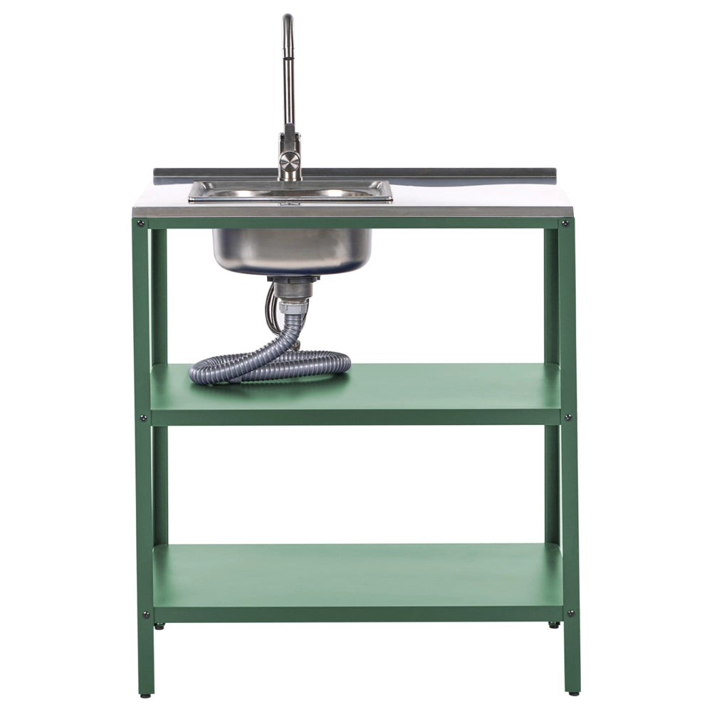 Mobile da giardino in acciaio con lavello a leva  con ripiani in acciaio inox nero 80x50x92 cm 2 ripiani con top Cucina da giardino da pranzo