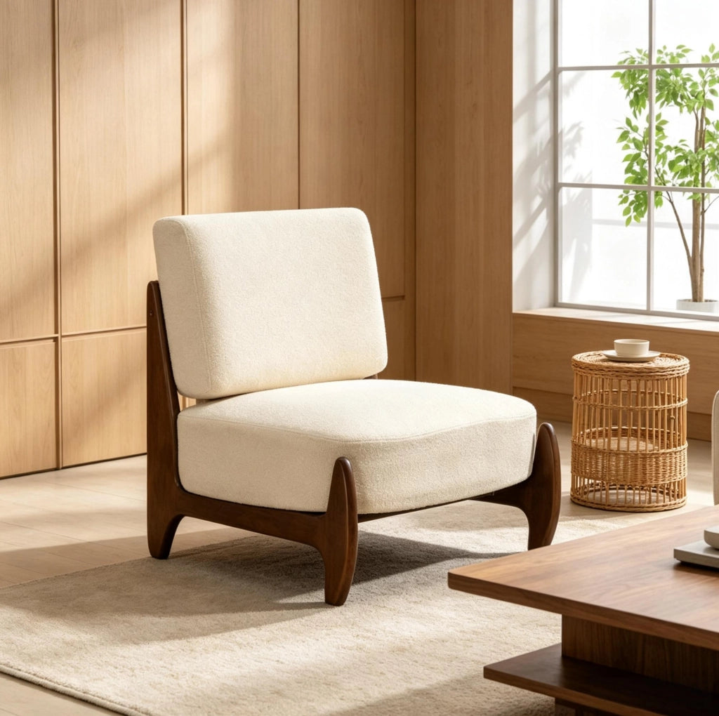 Poltrona lounge 72x73.5x81 cm imbottita in ciniglia poliestere crema