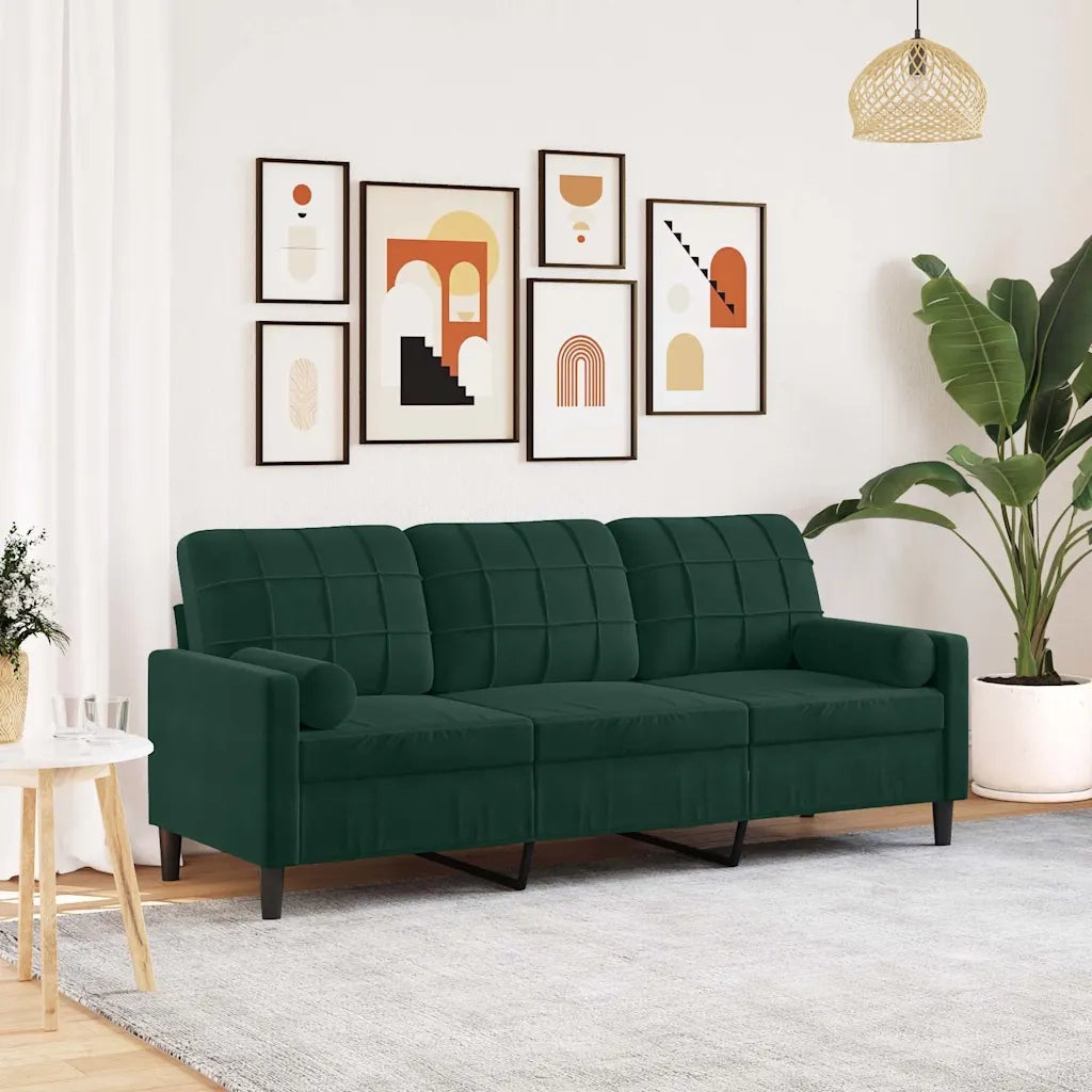 Divano a 3 Posti con Cuscini-Sofa 3 Posti con Cuscini Verde Scuro 180 cm in Velluto 840538