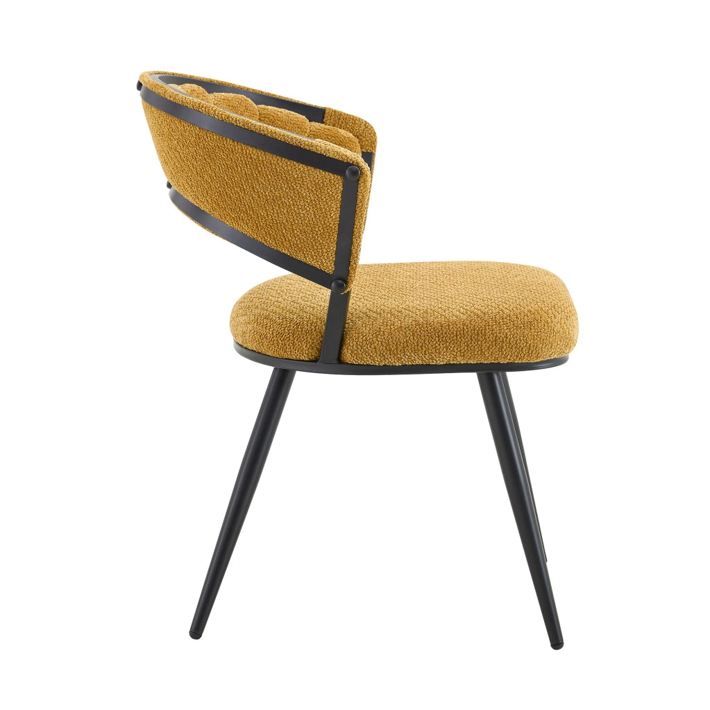 Set di 2 Sedie da Pranzo Gialle in Velluto con Struttura in Metallo Nero, Design Moderno con Schienale Avvolgente