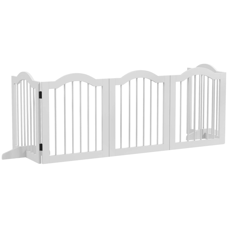 Cancelletto per cani a 5 pannelli pieghevole in legno e MDF bianco con piedi di supporto 254.5 × 61 cm