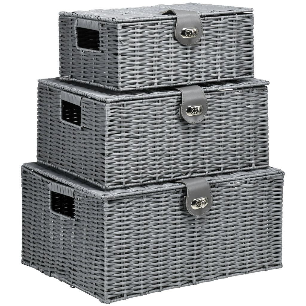 Cestino in Vimini PP con Coperchio ¨C Minimal ¨C Grigio