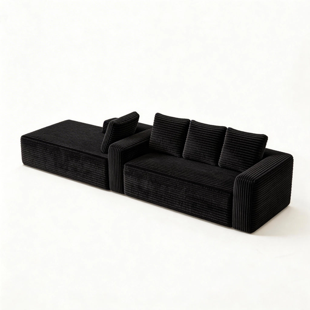 Divano modulare angolare con chaise longue reversibile in velluto a coste nero