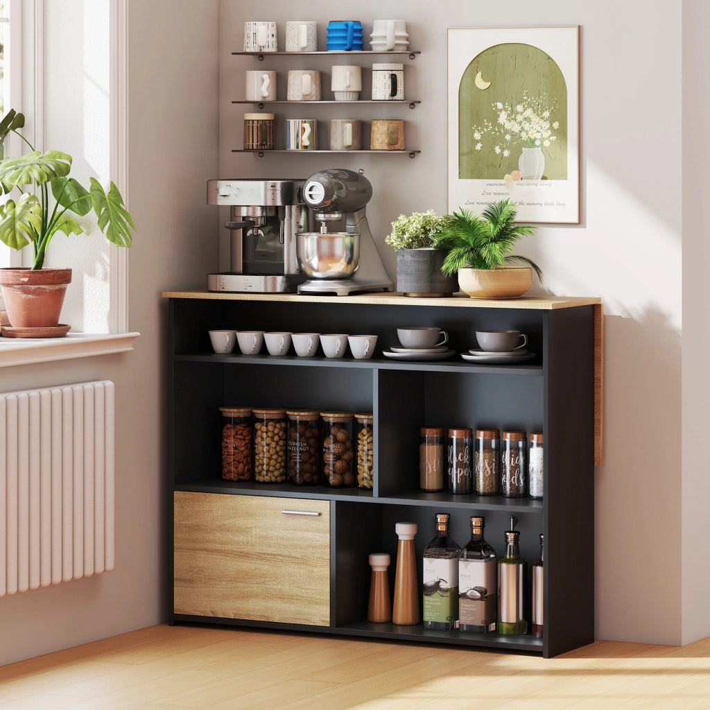 Tavolo da cucina allungabile con ribalta ¨C Xylo ¨C 1 anta 4 vani aperti 116x79,6x90,5cm nero