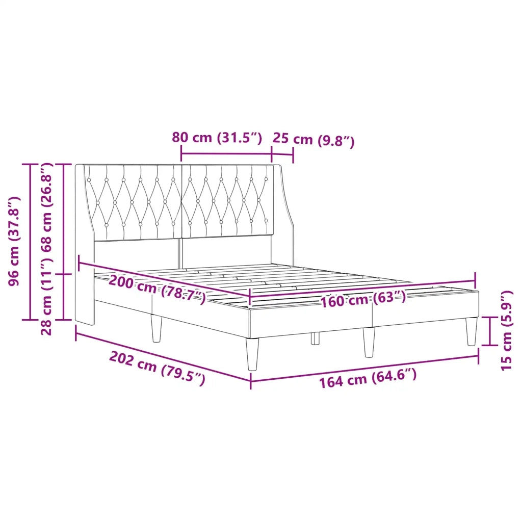 Letto matrimoniale | Letto per adulti | Struttura del letto con testiera Blu 160 x 200 cm Velluto