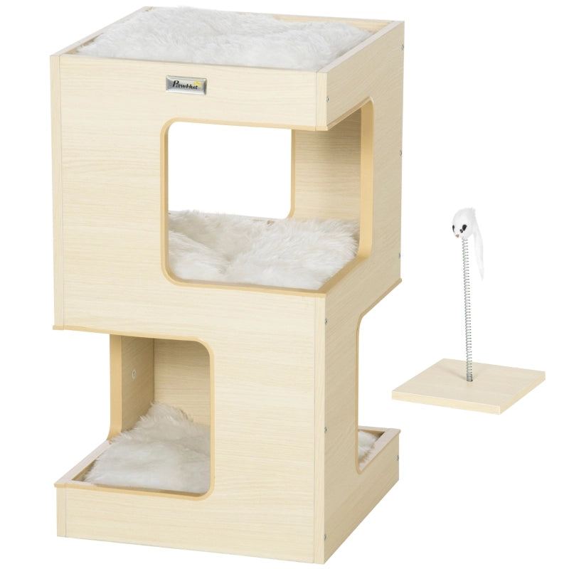 Tana per gatti a 3 livelli con due rifugi; cuccia superiore; cuscini lavabili e gioco con topo 34 × 34 × 60 cm