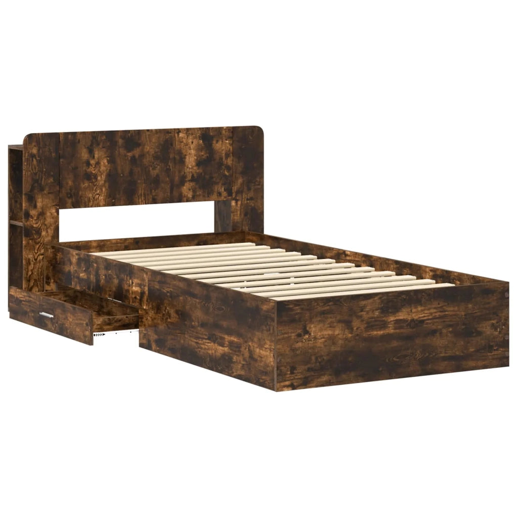 Letto singolo | Letto per adulti | Telaio del letto con storage Rovere Fumo 100 x 200 cm