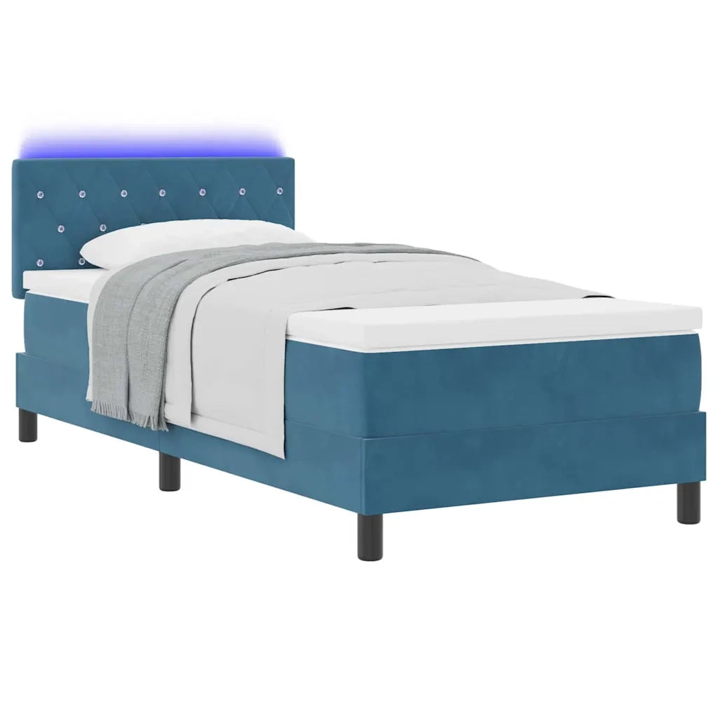 Letto a Sorgente LED con led Blu Scuro 90 x 190 cm Velluto