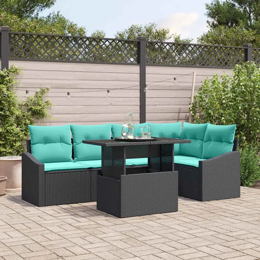 Set Divano da Giardino con cuscino 6 pcs Nero e Blu polyrattan 3349012