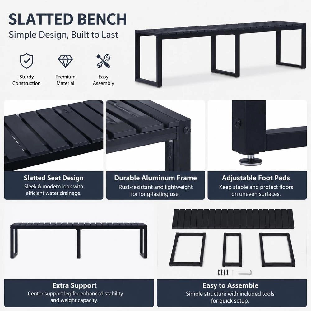 Garden Bench 180 Cm PS Board Black
