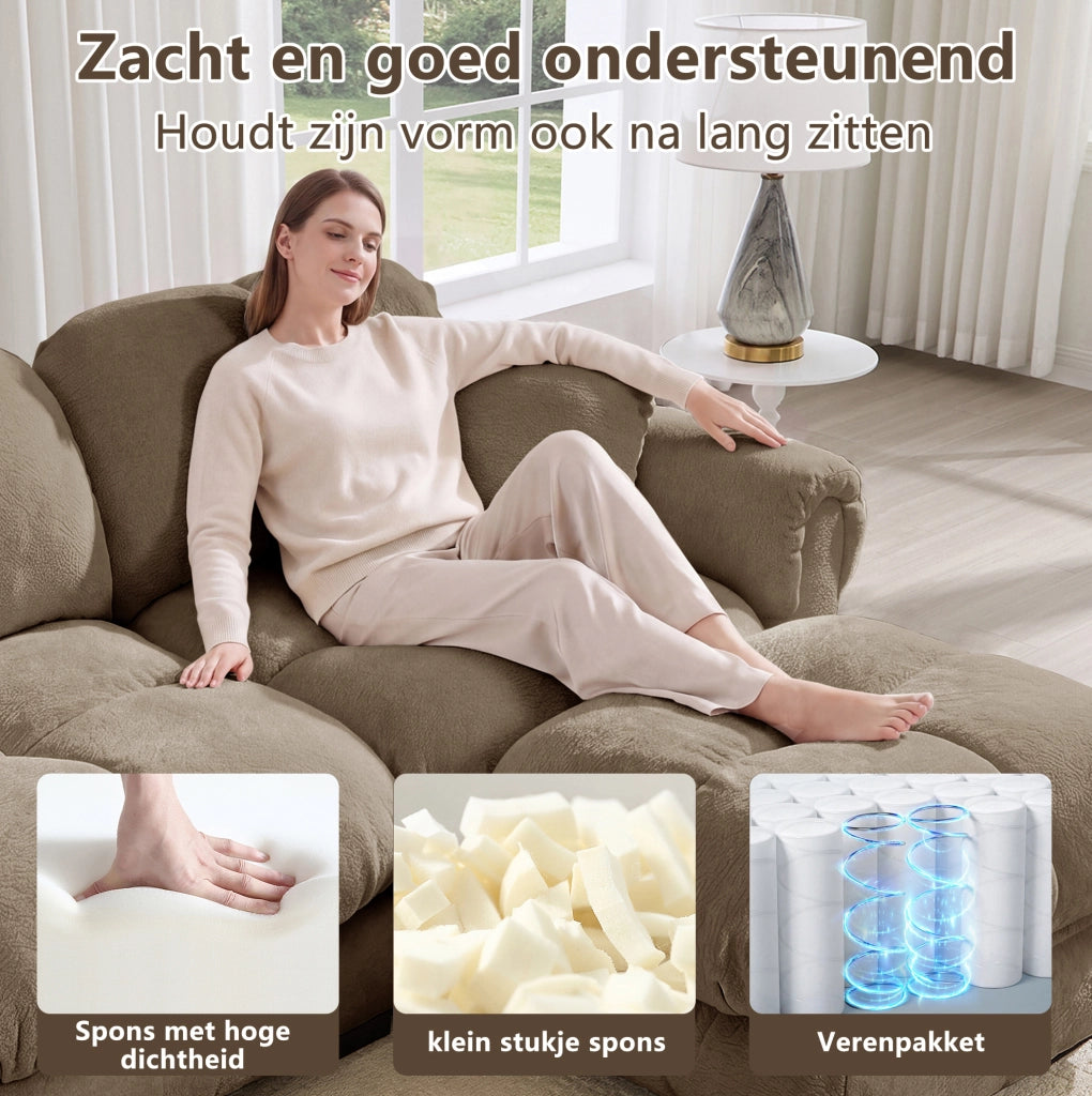 Divano angolare modulare a 2 posti in chenille marrone con pouf mobile, 190x149x90 cm