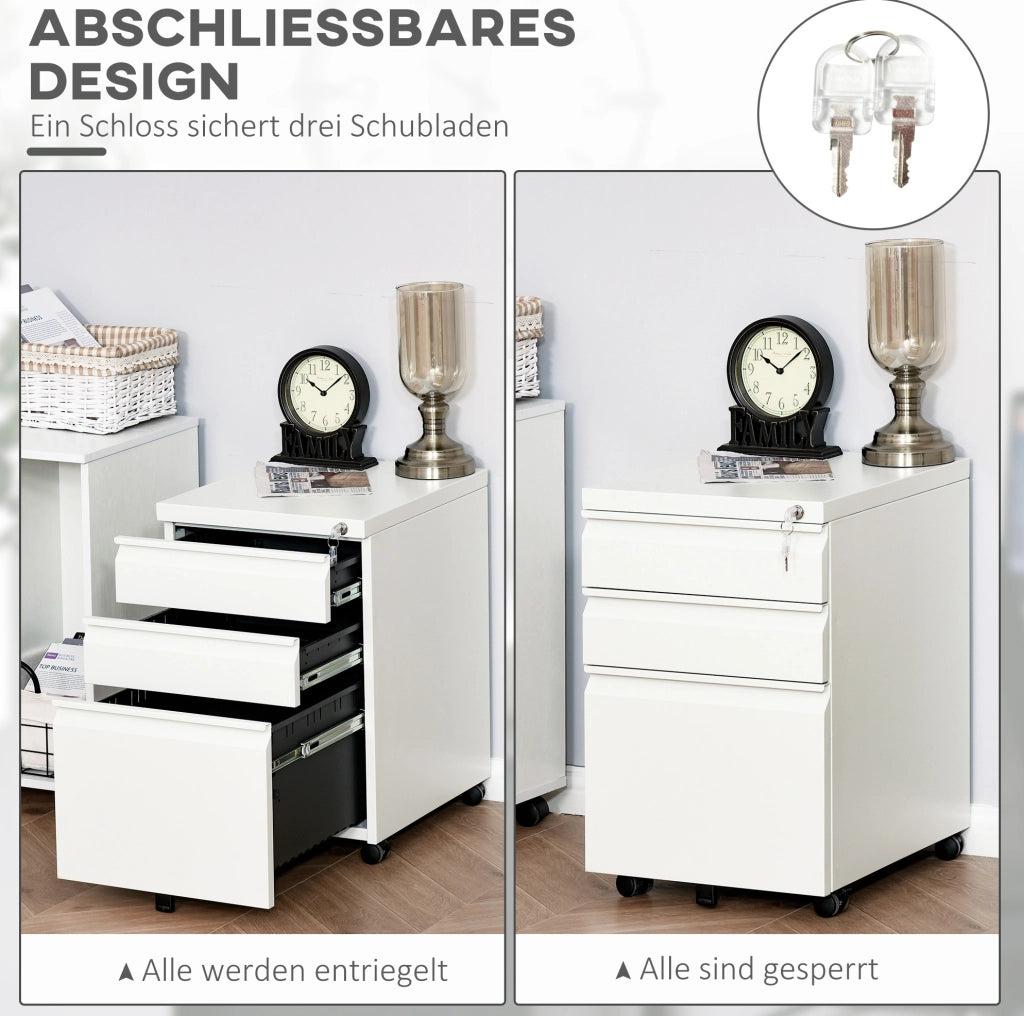 Mobile contenitore ufficio in acciaio bianco con 3 cassetti, 39x48x60 cm