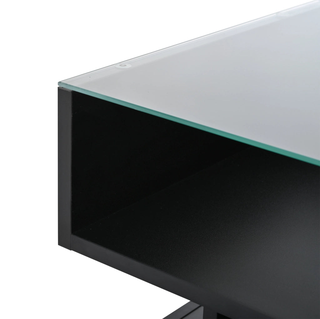 Tavolino da salotto 80x80x45 cm sollevabile con LED e 2 cassetti nero