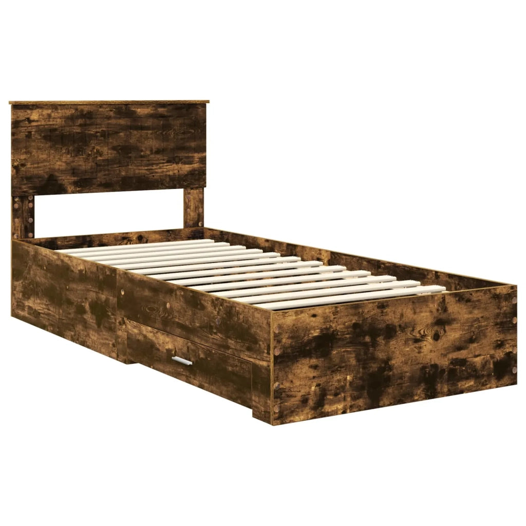 Letto singolo | Letto per adulti | Struttura del letto Rovere fum¨¦ 90 x 190 cm Legno multistrato