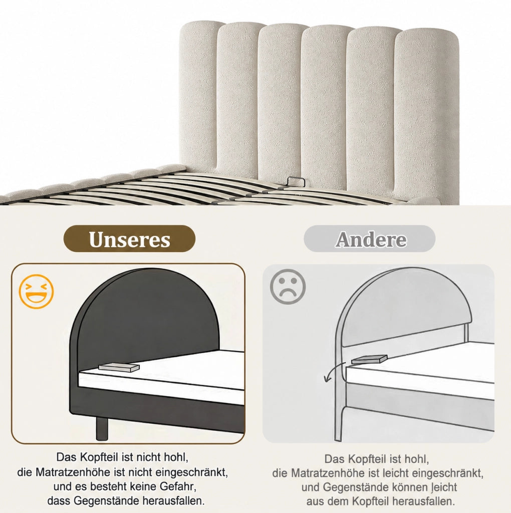 LETTO matrimoniale contenitore 140x200 cm Bouclé bianco con rete