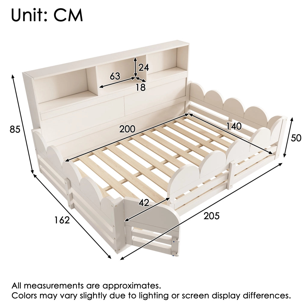 Letto Montessori per Bambini 140x200 cm Bianco con Rete, Sponda, Porta e Mensola