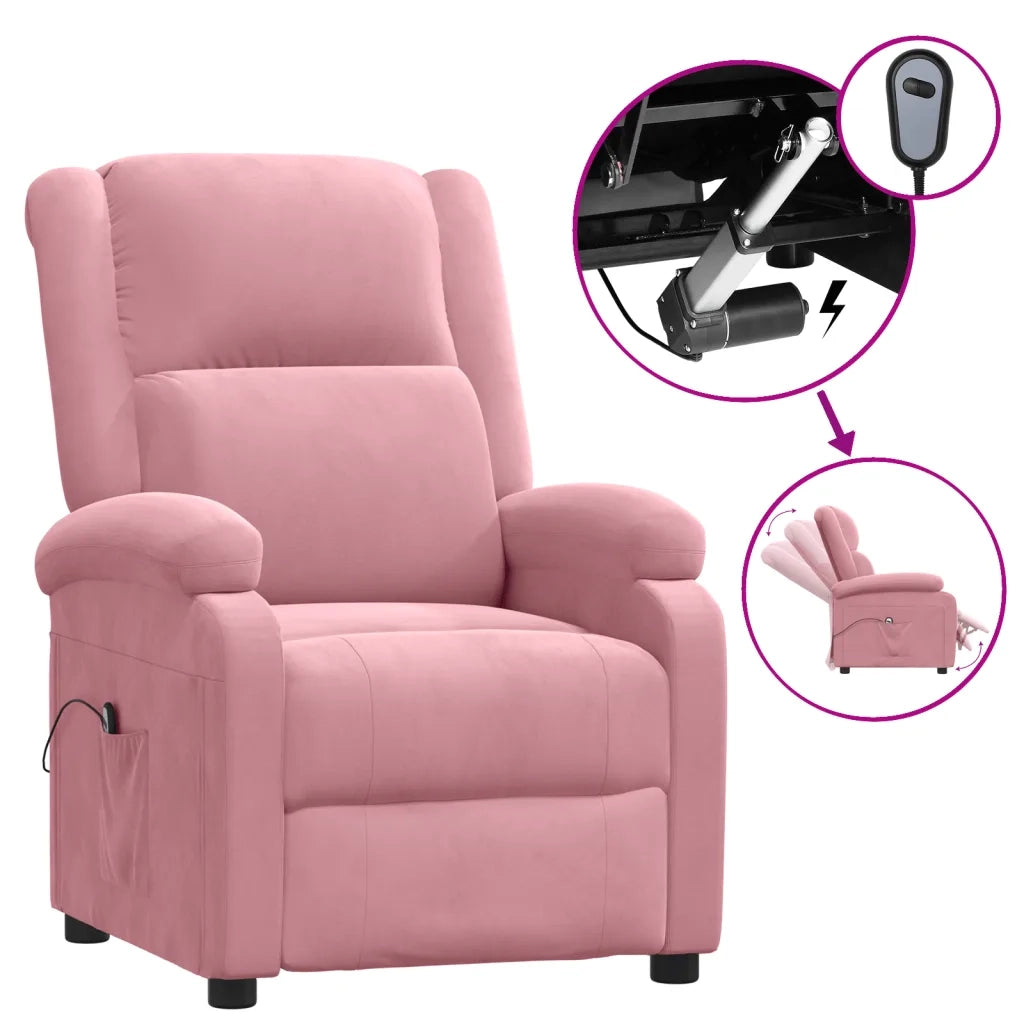 Poltrona Elettrica Reclinabile Massaggio in Velluto Rosa 3098397