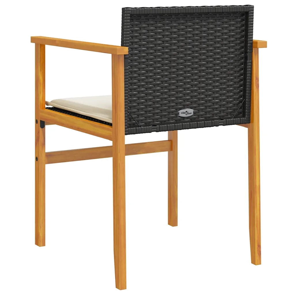 Sedie Giardino con Cuscini 2 pz | Sedie da Esterno Nere Polyrattan e Legno Massello
