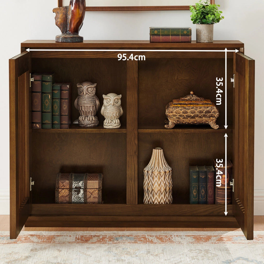 Credenza e madia con ante scanalate e passacavi per soggiorno e sala da pranzo in MDF color noce 99 × 23,5 × 82,6 cm