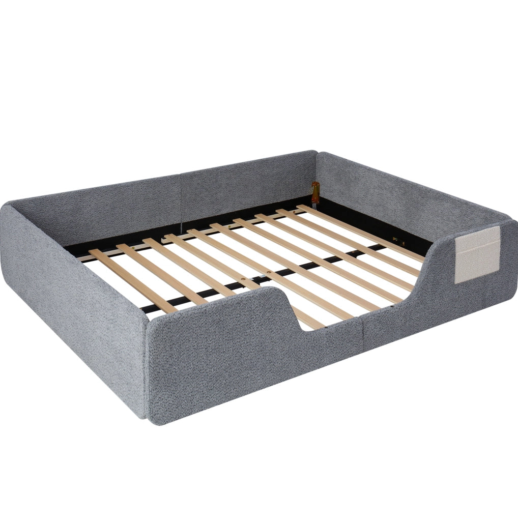 LETTO imbottito 140x190 cm in velluto grigio con sponde rimovibili