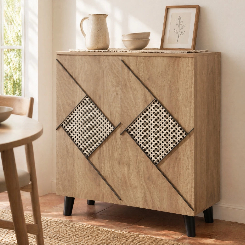 Scarpiera 80x91 cm in pannello truciolare effetto legno con ante e piedini in PVC
