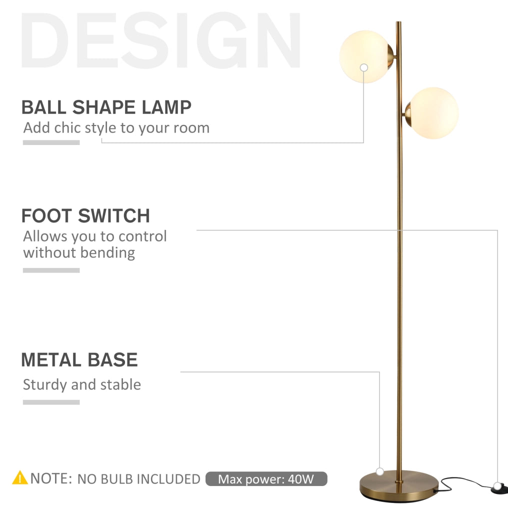 Lampada da Terra YEAVIO 165 cm con Paralume in Vetro, Struttura in Acciaio, Colore Oro e Bianco